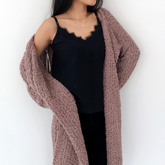 Mauve Fuzzy and Cozy Draped Cardigan - Picture 2 of 4